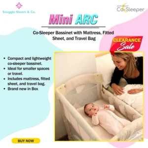 Mini ARC Co-Sleeper Bassinet with mattress, fitted sheet and travel bag