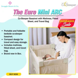 The Euro-Mini ARC Co-Sleeper Bassinet with mattress, fitted sheet and travel bag