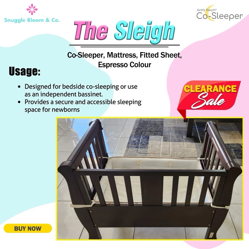 The Sleigh Co-Sleeper, Mattress, Fitted Sheet - Espresso Colour