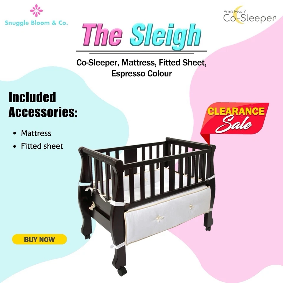 The Sleigh Co-Sleeper, Mattress, Fitted Sheet - Espresso Colour