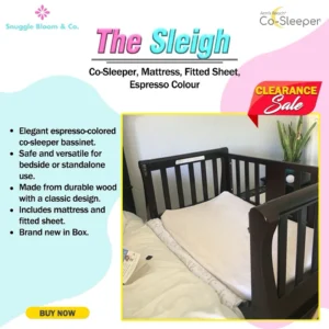 The Sleigh Co-Sleeper, Mattress, Fitted Sheet - Espresso Colour