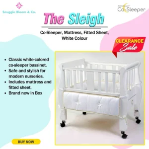 The Sleigh Co-Sleeper, Mattress, Fitted Sheet - White Colour